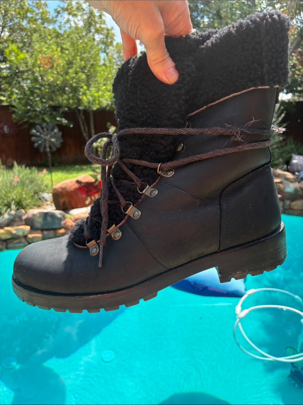 Women's Black UGG Faux-Shearling Lace-Up Boot 11